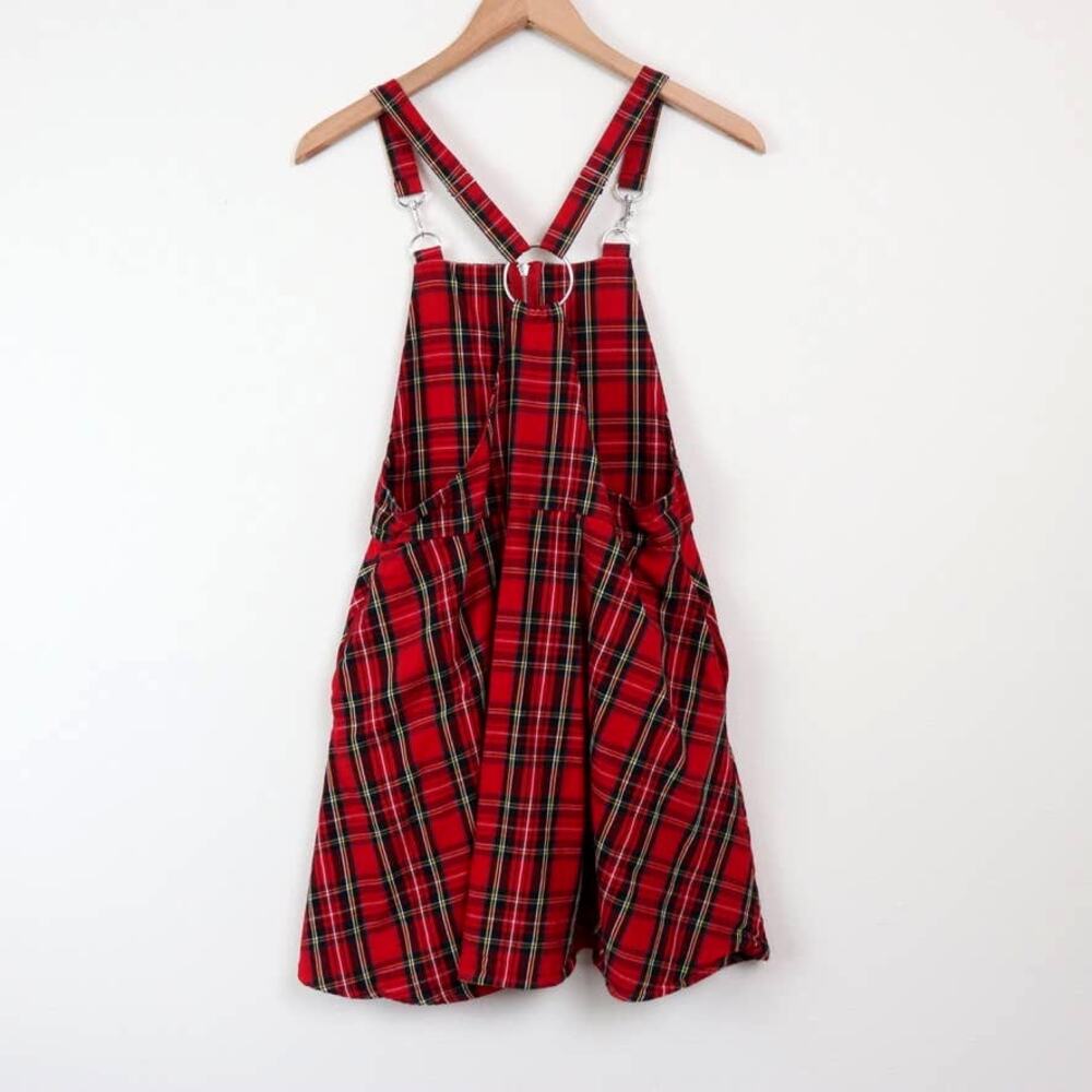 Hot Topic Size S Skirtall Front O-ring Zipper Overall Dress Plaid Red - Picture 8 of 12